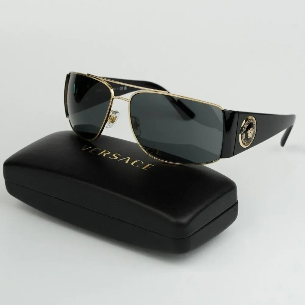 NEW Versace VE2163 100287 Gold Black Grey  Rectangle Men Sunglasses VE 2163